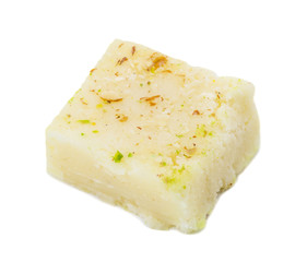 Indian Sweet Piece Coconut Barfi on White Background