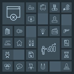 Modern, simple, dark vector icon set with shopping, science, market, girl, clock, time, development, worker, standing, person, fashion, furniture, sign, chair, magnetic, hour, business, field icons