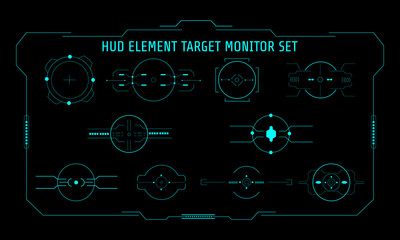HUD Futuristic Element Game Target Monitor Set Vector Background