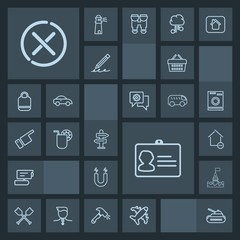 Modern, simple, dark vector icon set with travel, airplane, aircraft, tv, flight, removal, war, plane, apartment, gun, market, record, cancel, panzer, field, video, id, magnetic, science, name icons