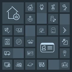 Modern, simple, dark vector icon set with medical, estate, upstairs, identity, music, person, vehicle, medicine, tipper, id, vitamin, down, woman, pharmacy, dump, name, credit, shopping, up, map icons