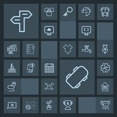 Modern, simple, dark vector icon set with internet, direction, sale, food, laptop, mail, closed, male, store, navigation, skate, customer, board, label, calendar, achievement, location, time, pc icons