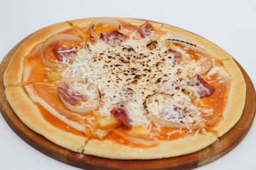 tasty fresh Italian pizza and milkshake