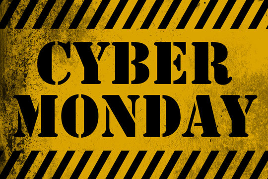 Cyber Monday sign yellow with stripes