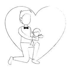 cute father lifting baby in heart vector illustration design