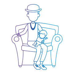 cute father lifting baby in sofa vector illustration design