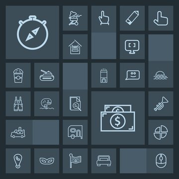 Modern, simple, dark vector icon set with truck, bedroom, graph, bugle, technology, north, map, double, mobile, trumpet, van, lorry, compass, south, sea, pc, currency, musical, click, chart, bed icons
