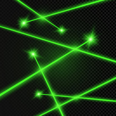 Abstract green laser beam. Transparent isolated on black background. Vector illustration.