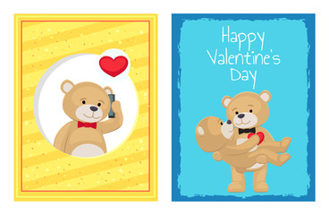 Happy Valentines Day Posters Set Plush Bears Toys