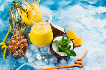 Pina colada cocktail and ingredients