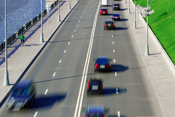 Traffic on the freeway with cars