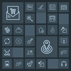 Modern, simple, dark vector icon set with sew, aluminum, upstairs, bill, down, audio, can, light, machine, location, web, receipt, container, arrow, point, internet, scene, sewing, retail, go icons