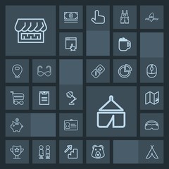 Modern, simple, dark vector icon set with success, identity, award, grizzly, animal, cart, world, shop, delivery, document, drink, bank, package, camp, lamp, interior, glasses, outdoor, shipping icons
