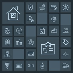 Modern, simple, dark vector icon set with control, tag, architecture, television, woman, concept, construction, user, fun, price, face, personal, young, business, home, house, surfer, tropical icons