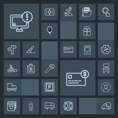 Modern, simple, dark vector icon set with bank, home, giftbox, education, vehicle, credit, present, leisure, repair, beautiful, male, car, library, room, street, concept, transport, tool, roller icons