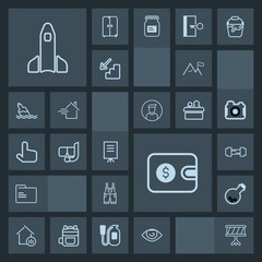 Modern, simple, dark vector icon set with file, office, science, uniform, wallet, fitness, estate, eye, laboratory, element, instrument, finance, business, property, folder, wear, people, house icons