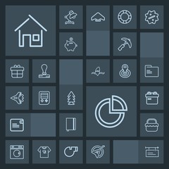 Modern, simple, dark vector icon set with paper, laundry, picking, blank, wallet, grass, business, dollar, pie, home, gift, presentation, architecture, notebook, graph, ribbon, clean, park, book icons