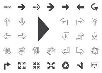 Bold left arrow icon. Arrow vector illustration icons set.