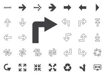 Right turn arrow. Arrow vector illustration icons set.