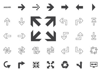 All directions arrows. Arrow vector illustration icons set.