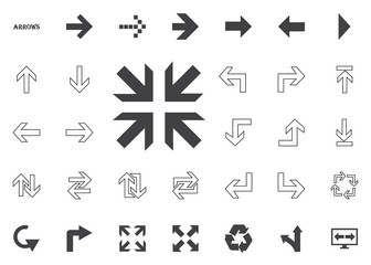 Directions to the middle. Arrow vector illustration icons set.