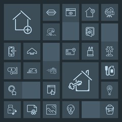 Modern, simple, dark vector icon set with health, late, electric, bucket, bulb, house, mouse, business, safety, office, light, fire, sitting, click, apartment, safe, hand, map, energy, bank, key icons