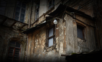 Fototapeta na wymiar Abandoned creepy house, dangerous structure,Odessa,Ukraine
