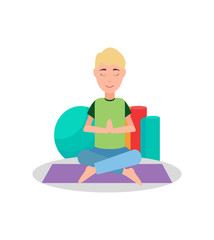 Man Doing Yoga and Meditation Vector Illustration