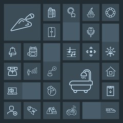 Modern, simple, dark vector icon set with call, technology, business, car, song, user, transportation, karaoke, internet, construction, online, download, microphone, travel, music, home, house icons