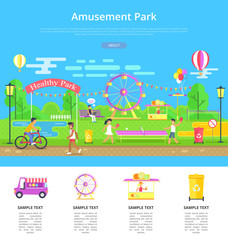 Amusement Park Poster and Text Vector Illustration