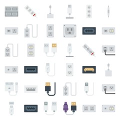 connector cable icons set