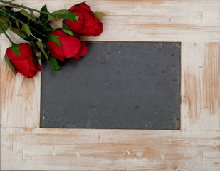 concept romantic, small chalkboard with roses