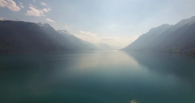 Aerial of the turquoise lake Brienz 