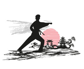 Creative abstract illustration of karate fighter