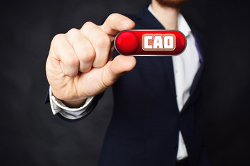 A businessman shows an inscription:CAO