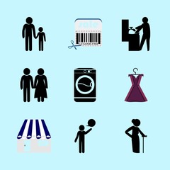 icons about Human with sale, dialog, jop, corporate and husbant and wife