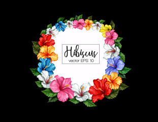 Vector tropical leaf hibiscus flower frame banner