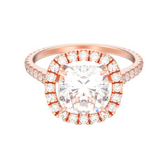 3D illustration rose gold engagement wedding cushion diamond ring