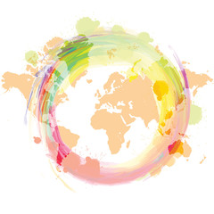 World map with colorful slatter background