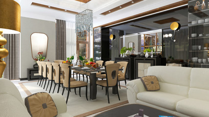 luxurious dining room interior. 3d Illustration