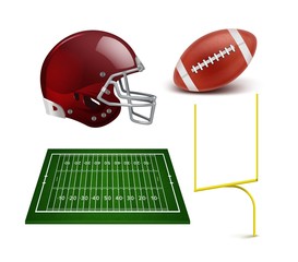 Gates, helmet, field and ball for American football isolated on white background