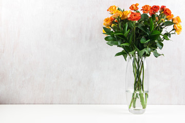  yellow orange roses light white background vase oval