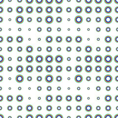 Colorful halftone seamless pattern with circles and rings. Dotted texture. Polka dot on white background. Abstract round seamless pattern. Vector illustration.