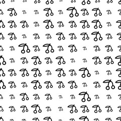 Seamless pattern with thin line cherries, fruit background, different sizes berries. White background. Vector illustration.
