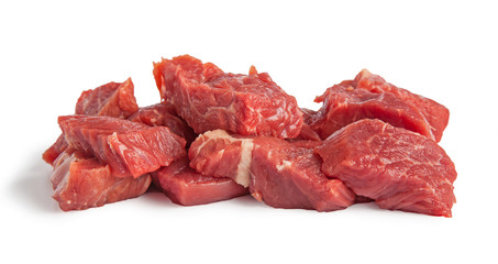 Raw beef pieces isolated on a white background