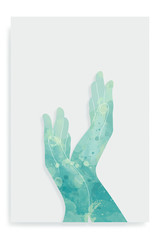 watercolor image of two hands on a light background