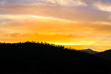 Sunset over the hills near Franschoek, South Africa.
