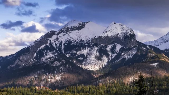 View towards Havran Peak in Tatra Mountains in Slovakia - Time Lapse Video