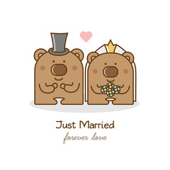 Just married. Couple of bears. Vector illustration.