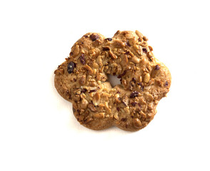 Chocolate chip cookie with peanuts nuts isolated on white background. Homemade cake. The nut cookie.